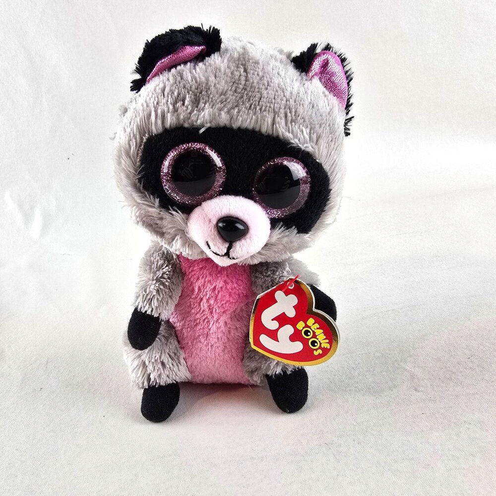 Ty Beanie Boos Rocco the Raccoon (6 Inch) Grey Pink Stuffed Animal Toy Plush